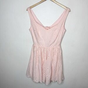 Francescas Audrey Parks Pink Eyelet‎ Open Back Mini Dress Cottagecore Medium
